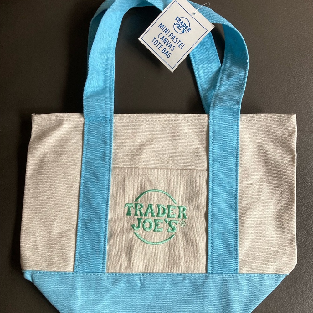 Blue and Cream Canvas Tote Bag . Trader Joe’s canvas tote bag.